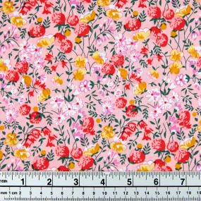 Printed Cotton Voile Fabric, Pink Purple Floral - Width 140cm