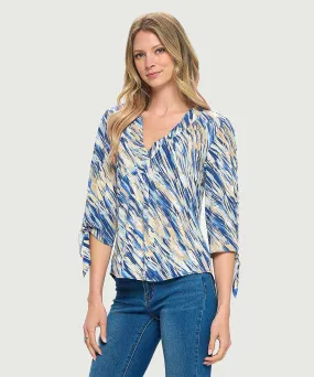 Printed V Neck Top with Tie