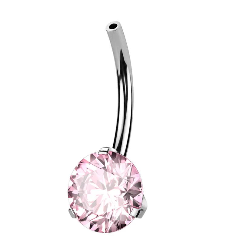 Prong Pink CZ Titanium Threadless Belly Button Ring Base