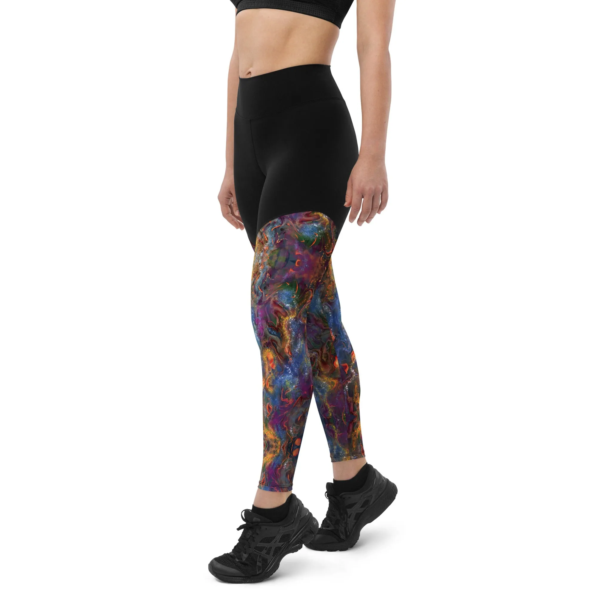 Purple and gold abstract Sports Leggings