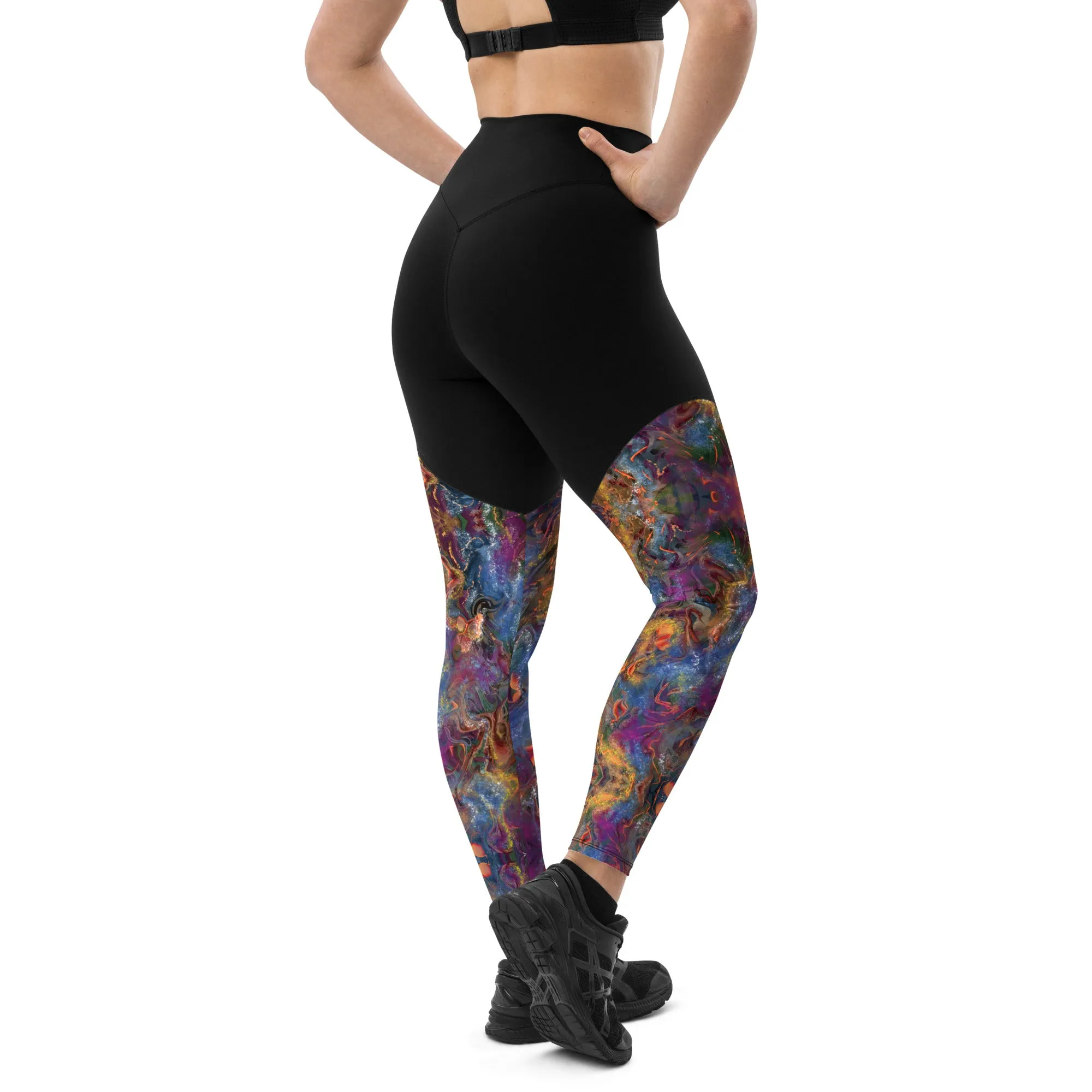 Purple and gold abstract Sports Leggings