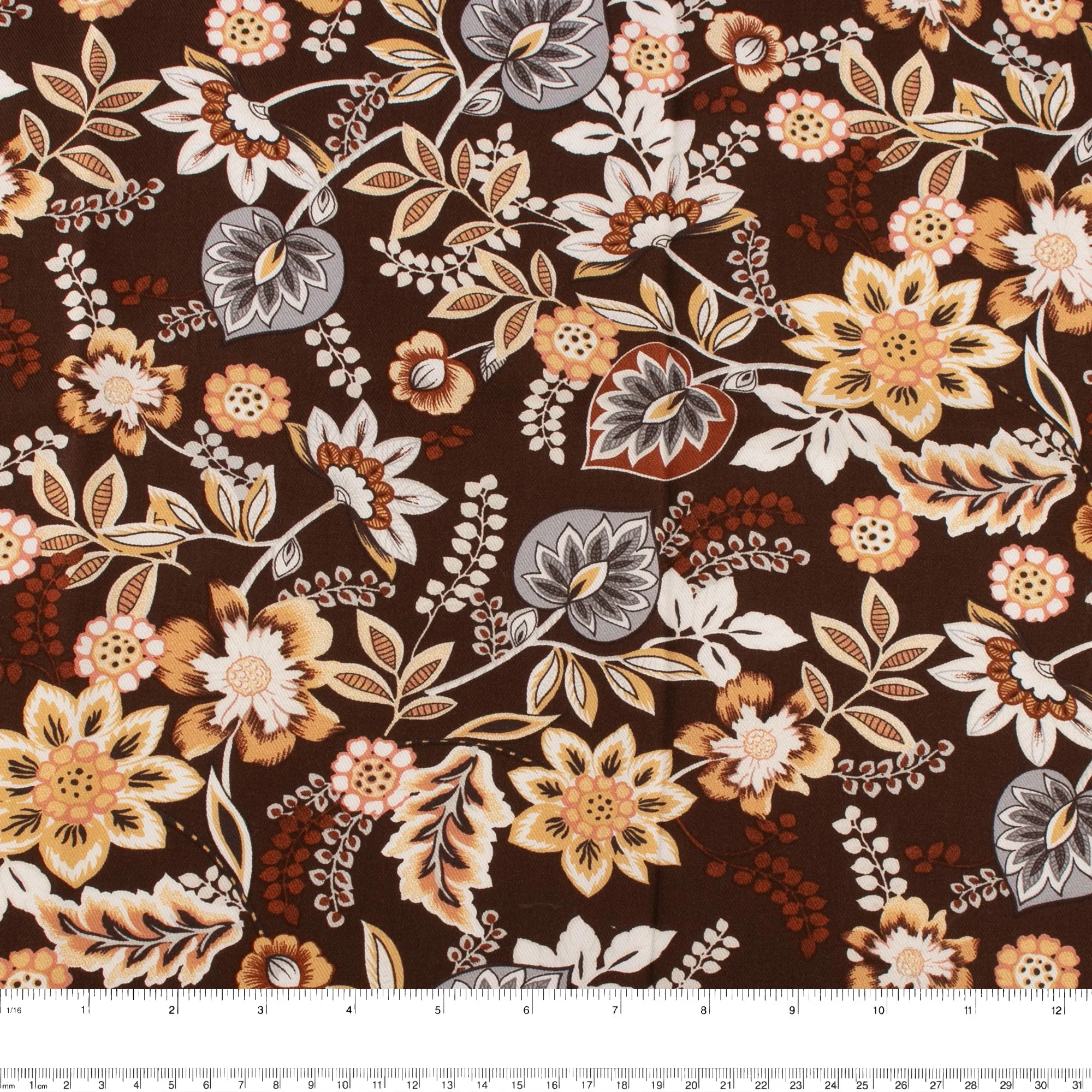 Rayon Twill - BOHO - Florals - Brown