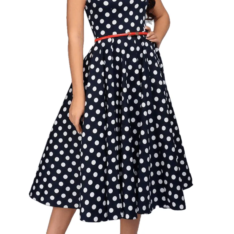 Retro Elegant Women's Sleeveless O-neck Dress With Polka Dot Print