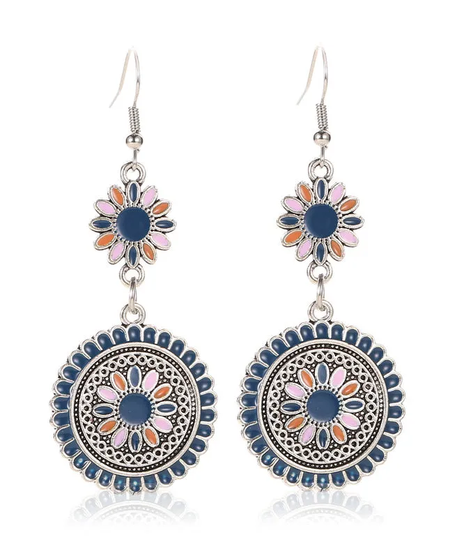 Retro Silk Sterling Silver Alloy Floral Cloisonne Drop Earrings WP009