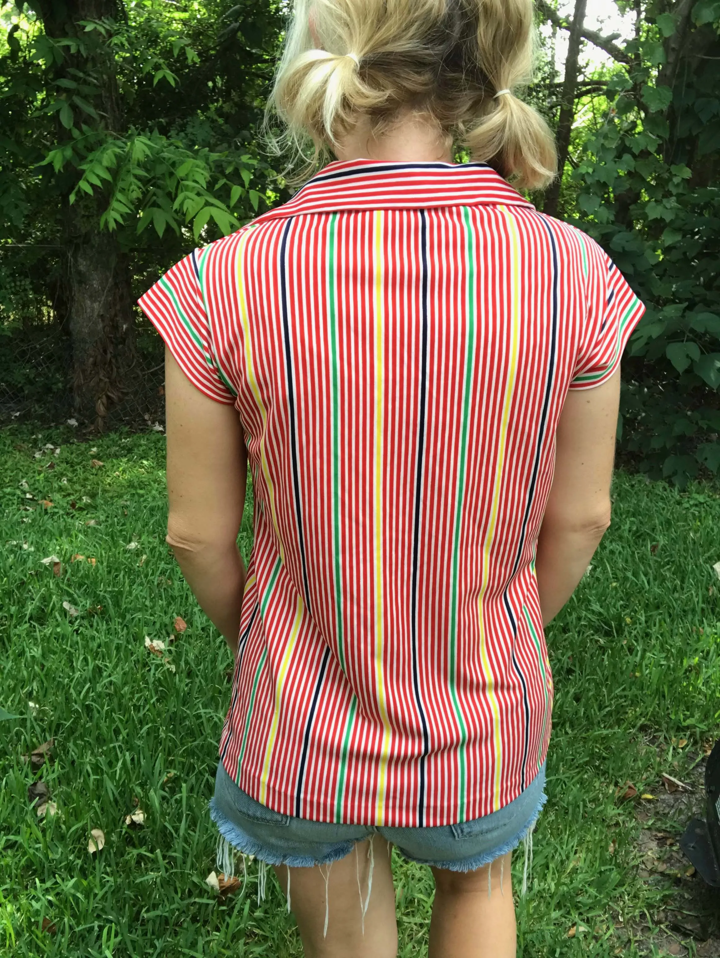 Vintage 60s 70s | Striped Polyester Novelty Shirt Top Mod Boho Disco Blouse S M