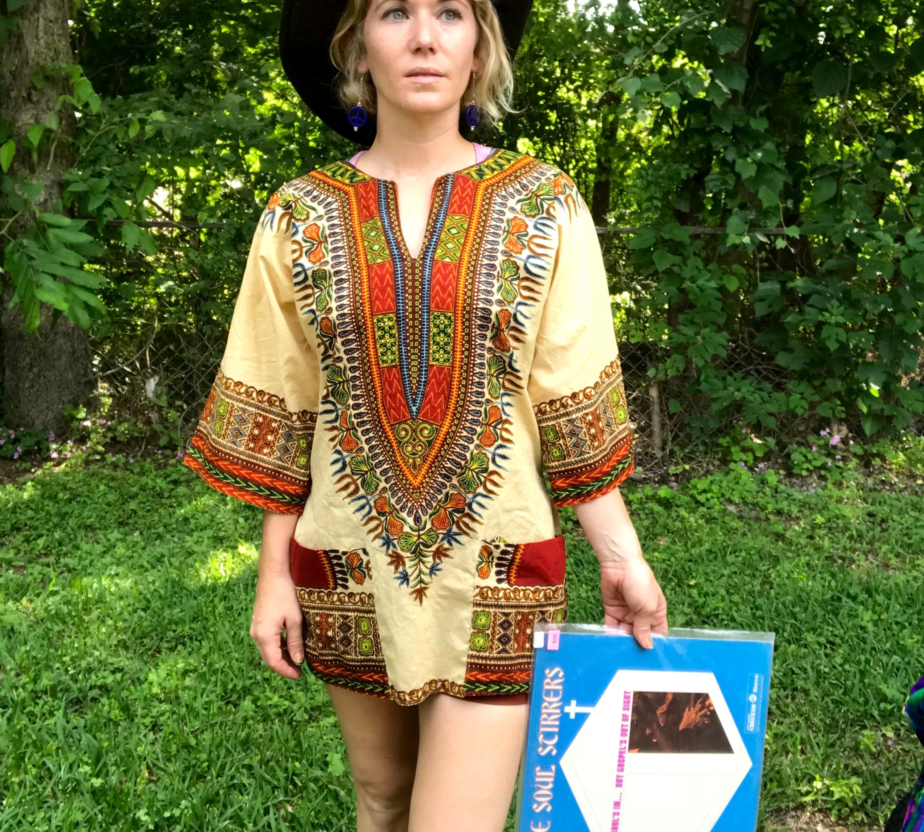 Vintage 70s Hippie Ethnic African Boho Festival Tunic Dashiki Shirt Top Blouse S