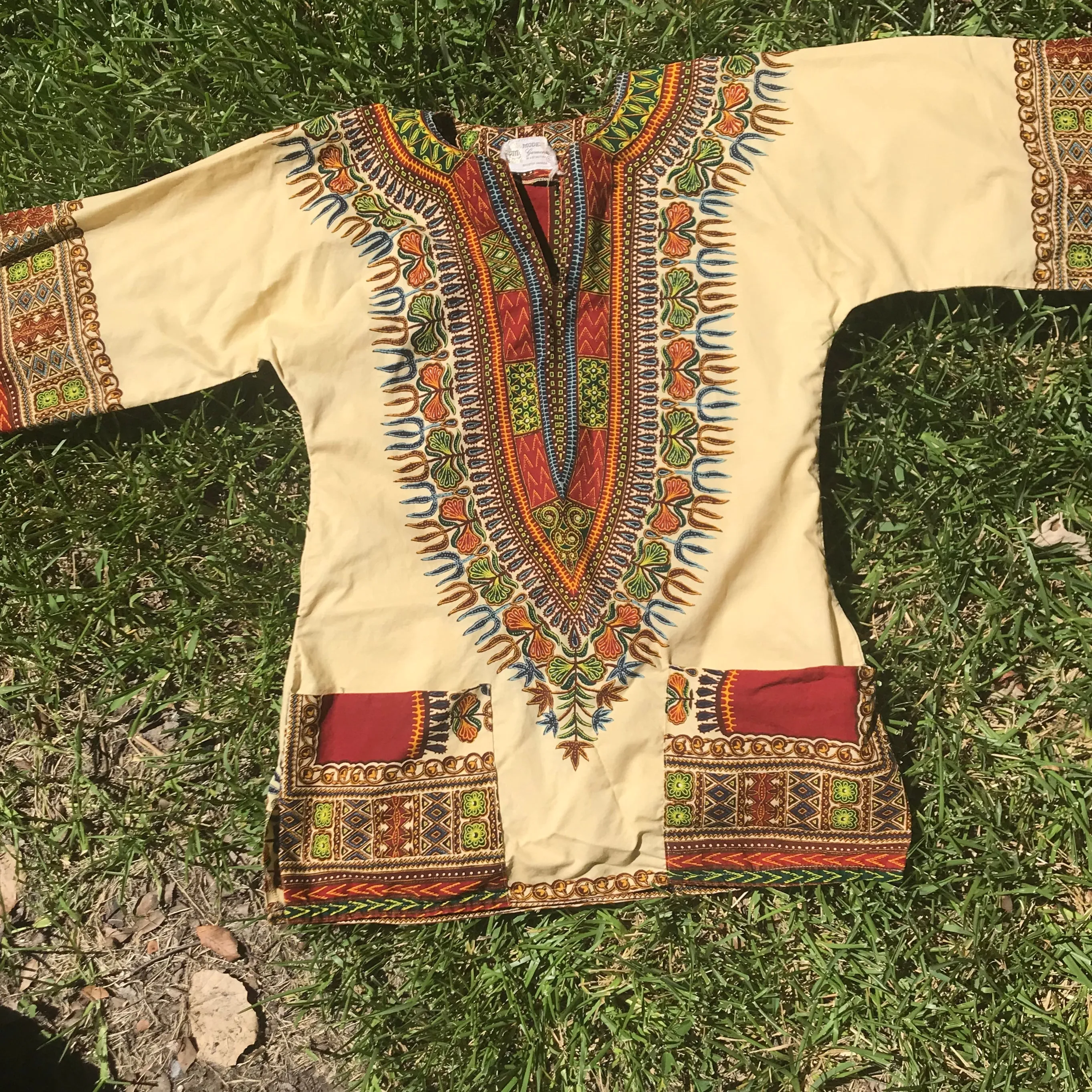 Vintage 70s Hippie Ethnic African Boho Festival Tunic Dashiki Shirt Top Blouse S