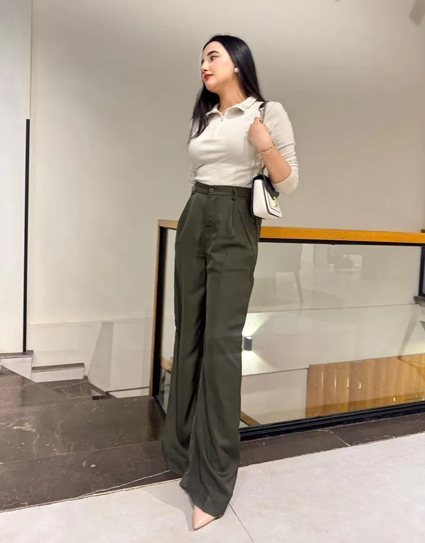 Wide Georgette Pants Olive