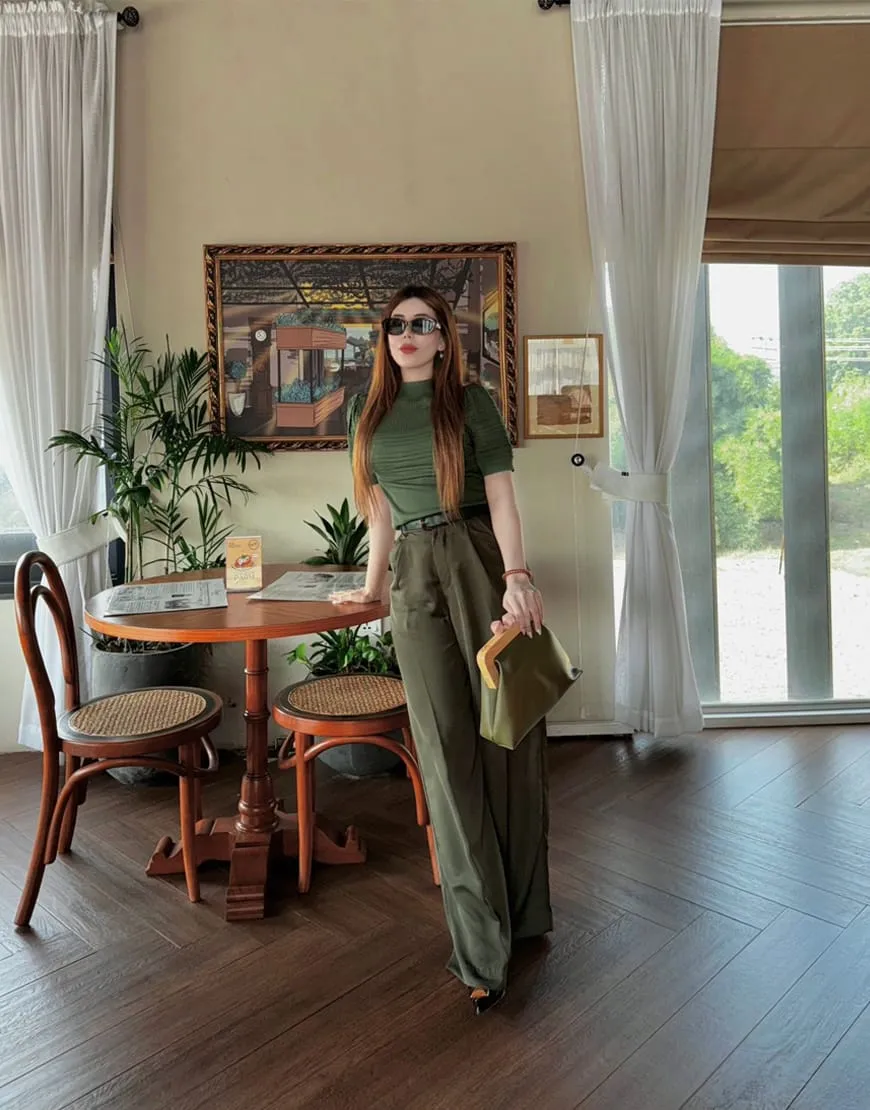 Wide Georgette Pants Olive