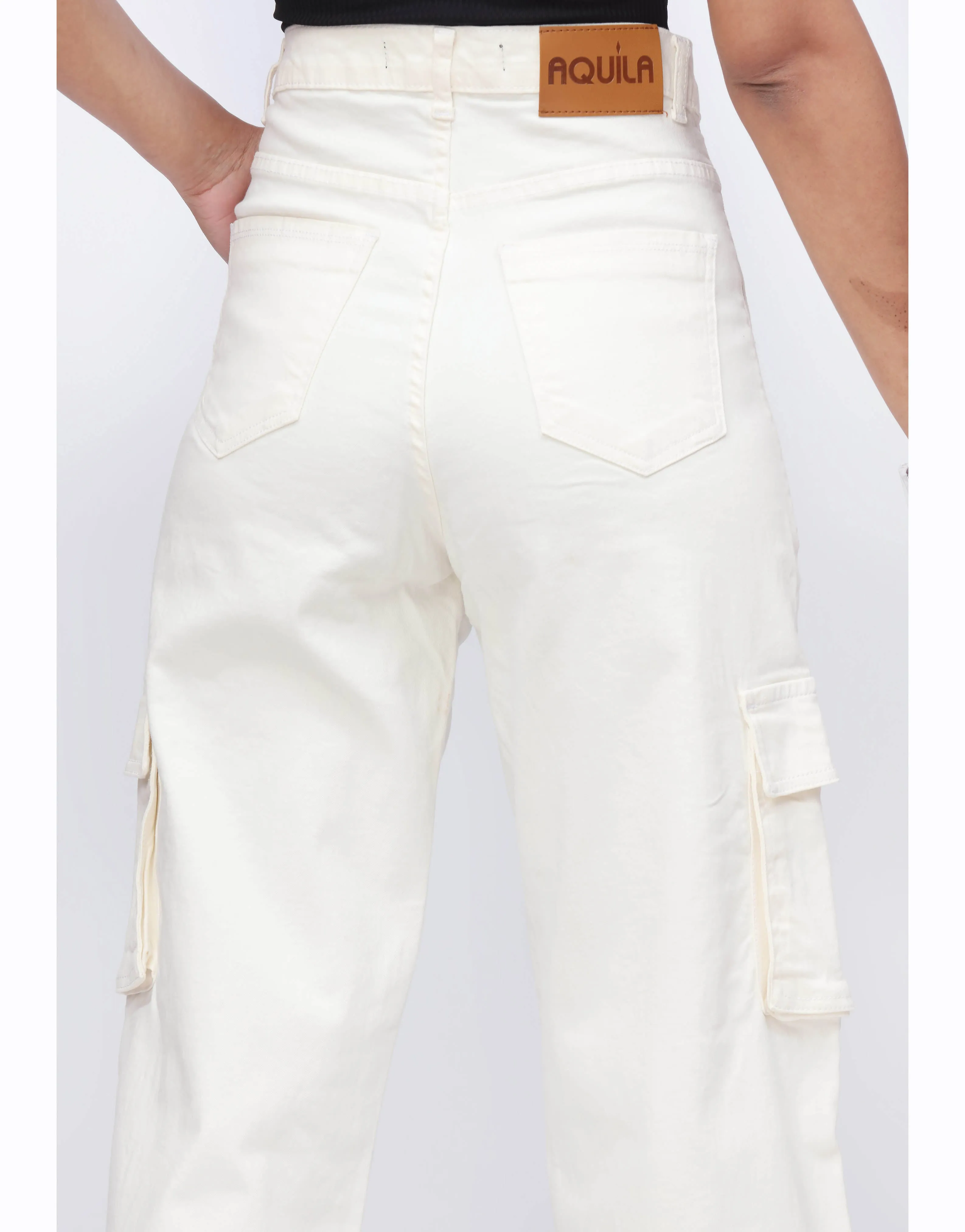 Wide Leg Flap Pocket Cargo White