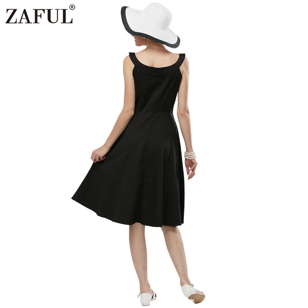 Women Vintage robe 50s Black Embroidery Sleeveless Swing Party Dress Feminino Vestidos