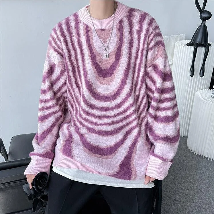 Y2K Wavy Striped Knitted Sweater