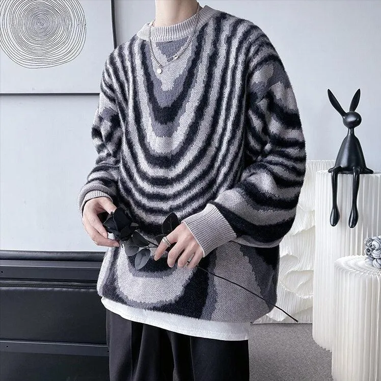 Y2K Wavy Striped Knitted Sweater