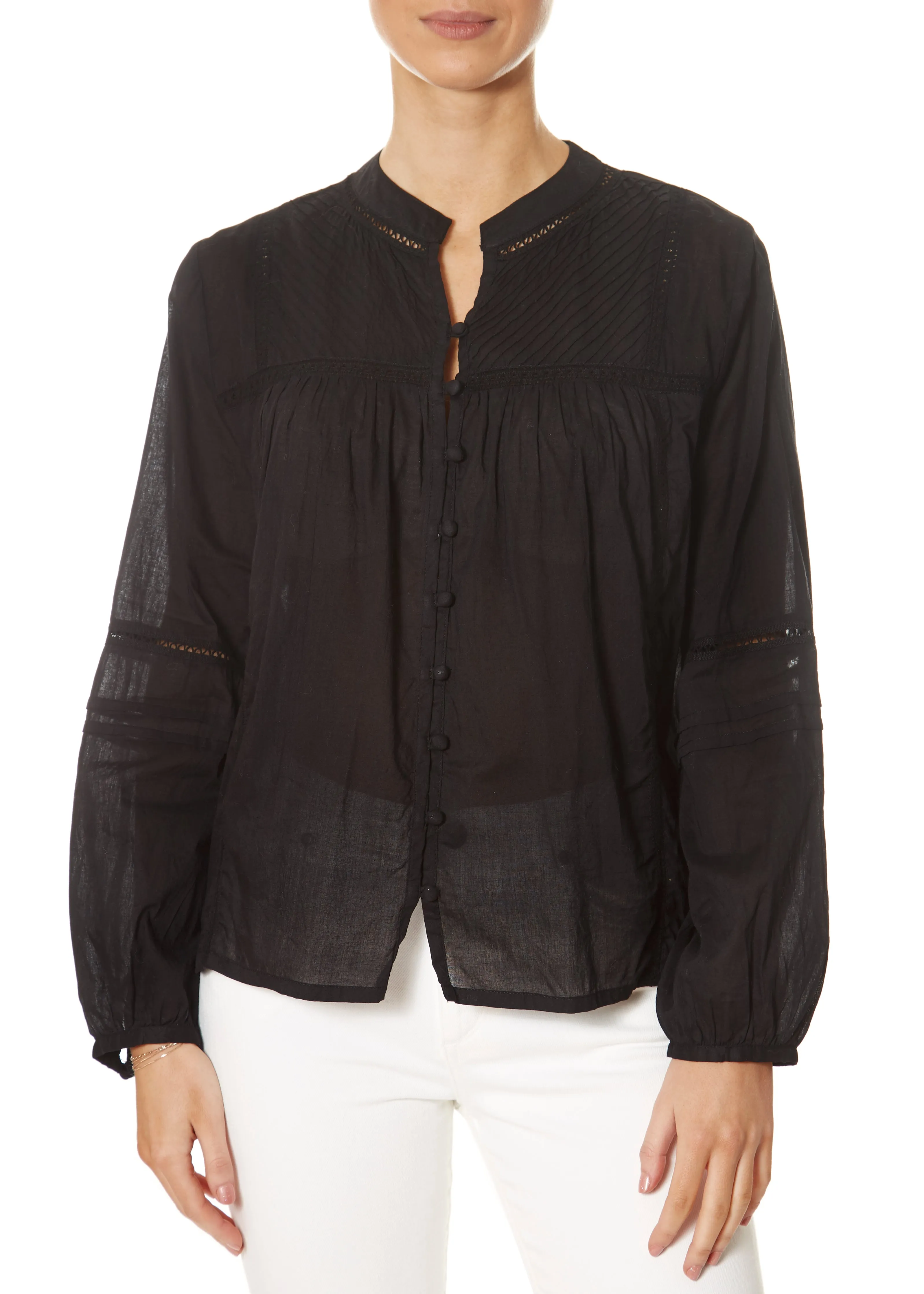 'Yadira' Black Boho Button Detail Blouse