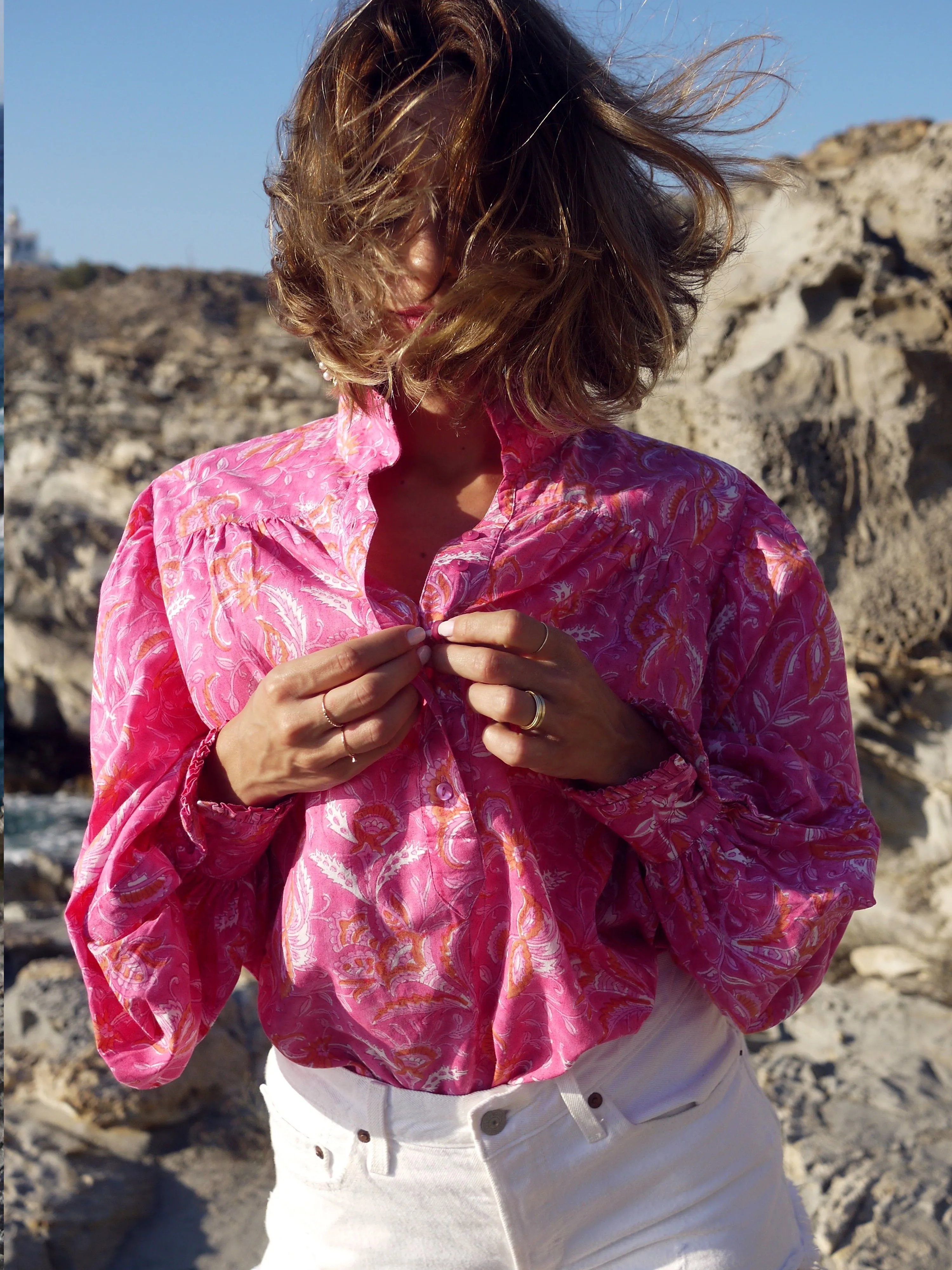 Zoe Blouse - Floral Hot Pink and Orange